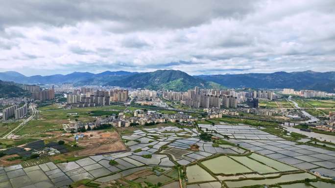 航拍福建宁德霞浦北岐滩涂 霞浦县城全景