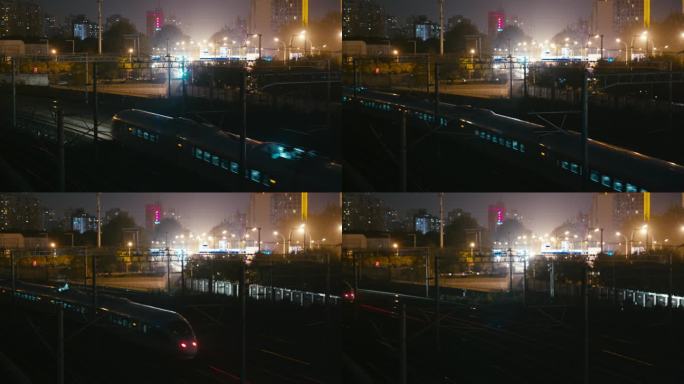 高铁火车 进入 车站 北京夜景