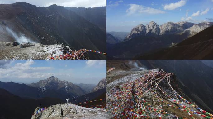 西藏秘境雪山风玛祈祷航拍