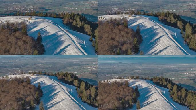 无人机拍摄的雪山山顶山上积雪白雪