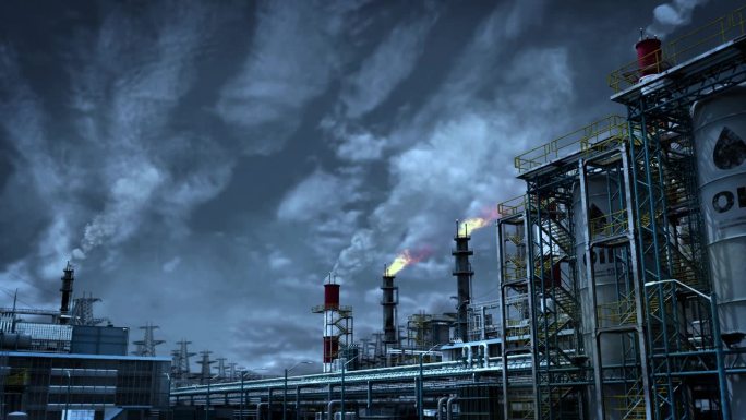 石油或热电站-大规模工业设施，虚构的-循环视频