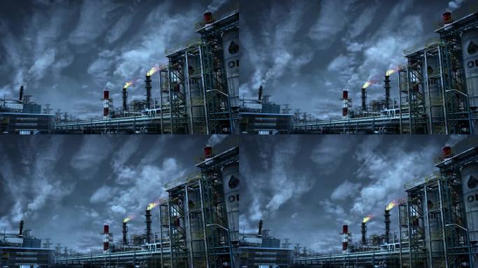 石油或热电站-大规模工业设施，虚构的-循环视频