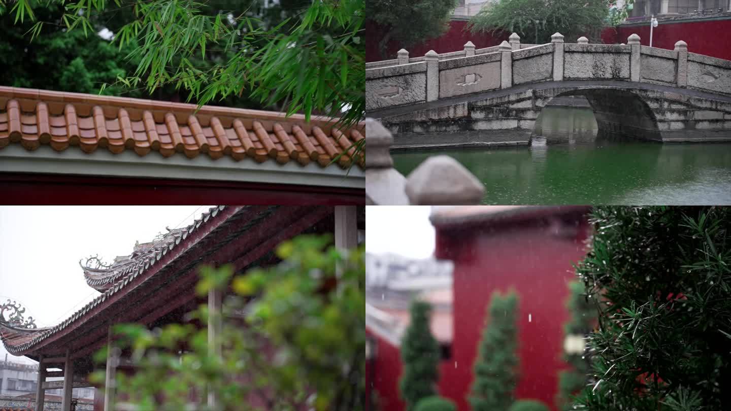 【原创】雨天学宫红墙树叶4k素材