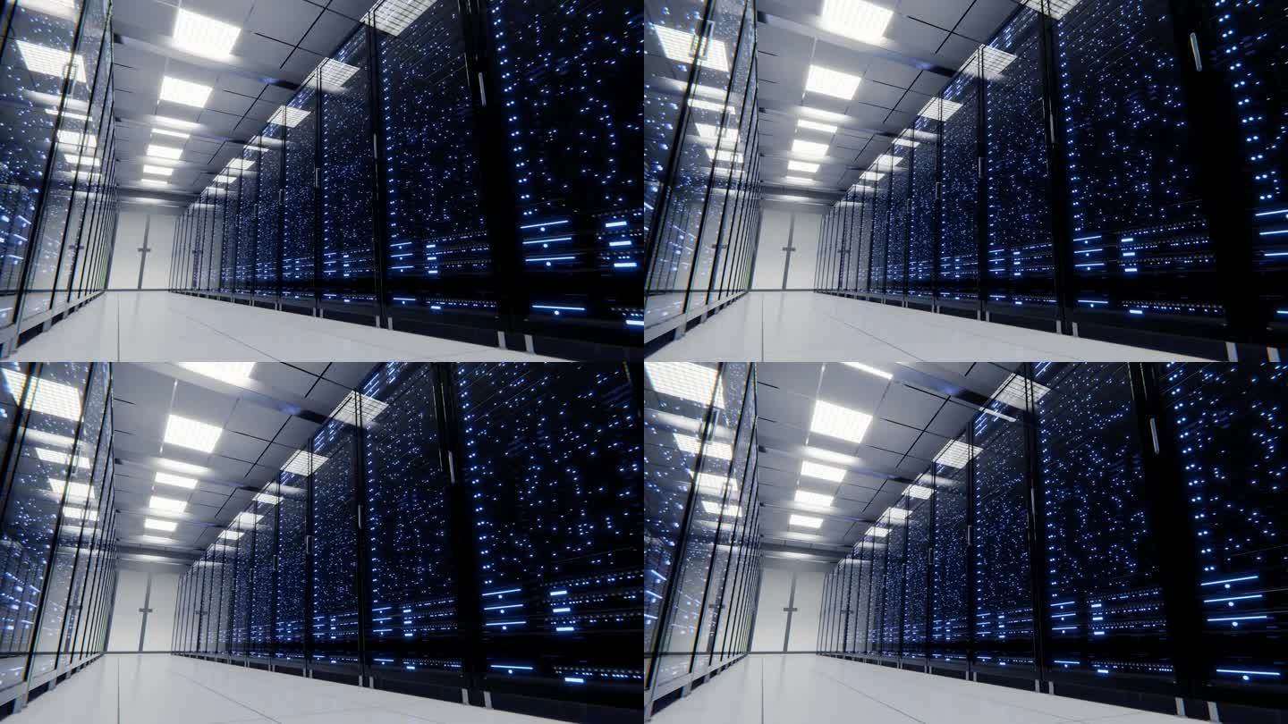 数据处理和存储中心。服务器的房间。
