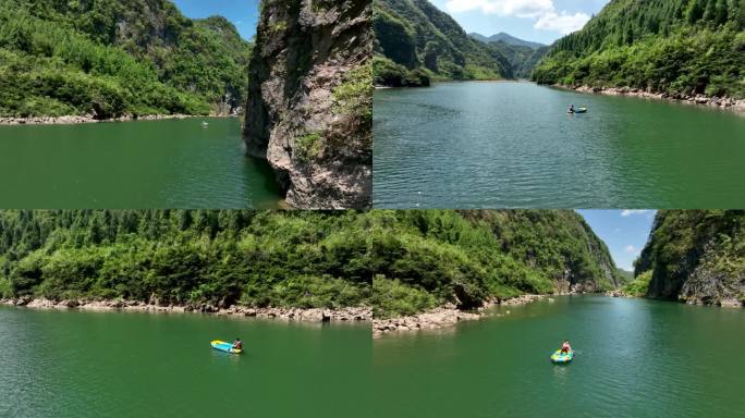 4K航拍张家界大峡谷茅岩河溪流漂流