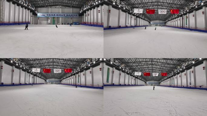 4K航拍张家界冰雪世界室内滑雪场3