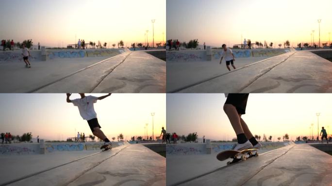 在日落时玩滑板
