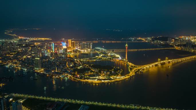 澳门夜景高清航拍延时视频