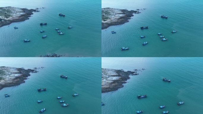 海边港口渔船航拍码头船舶渔港海岸停靠船只