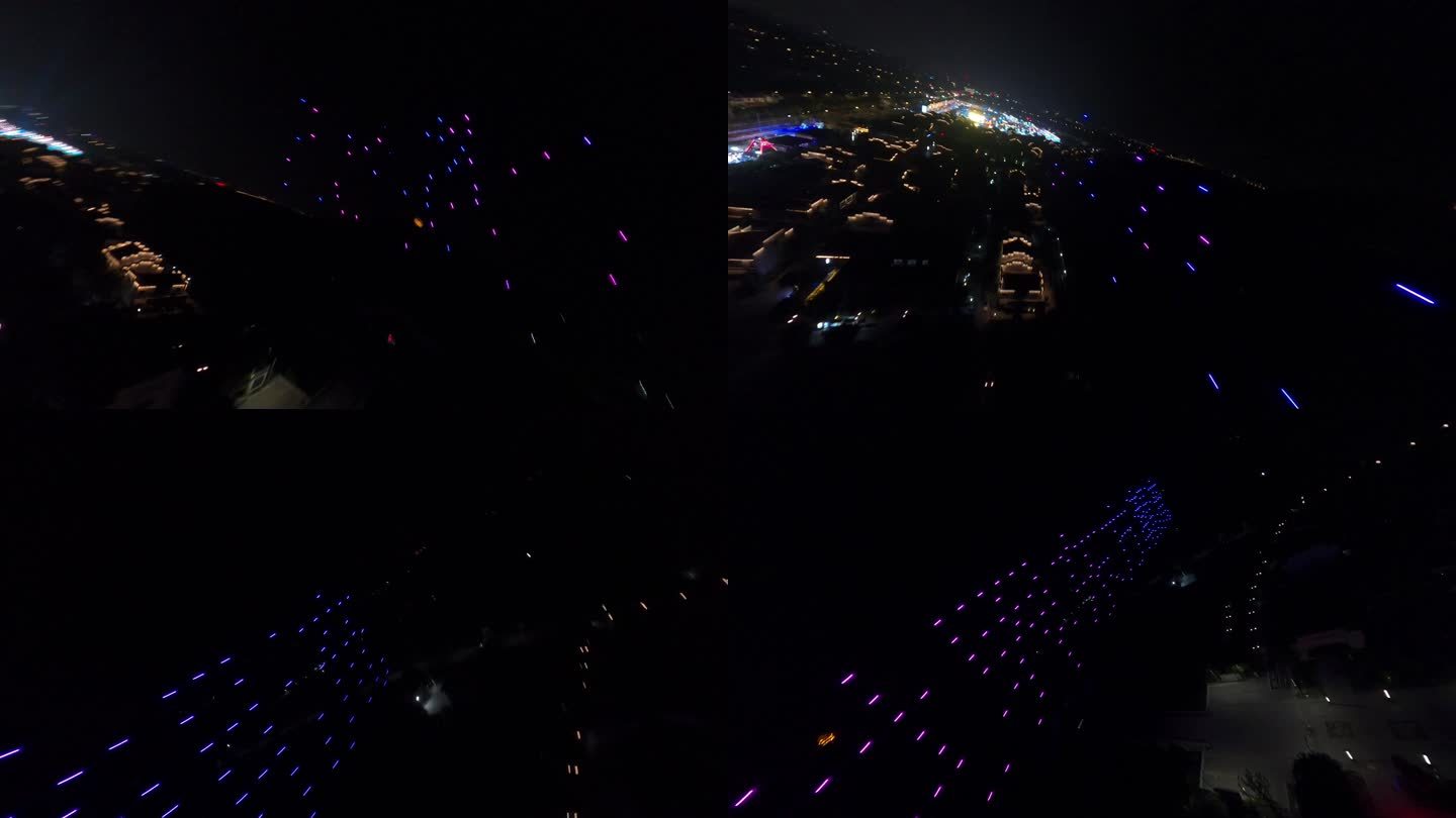 穿越机航拍无人机表演活动文字图案夜景