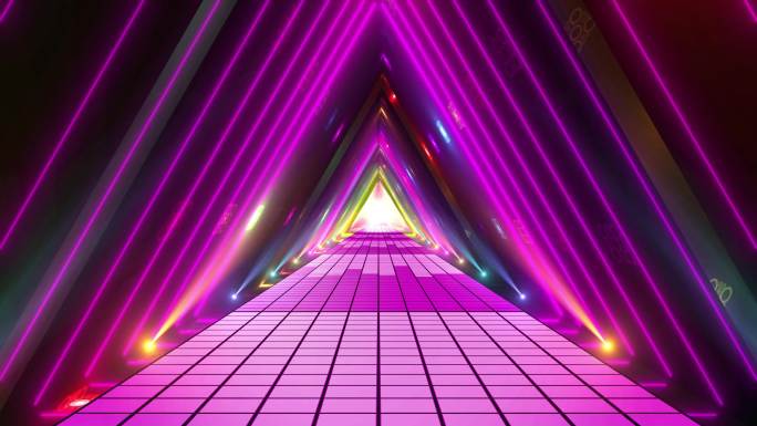 4K炫彩三角形霓虹阵列灯光隧道无缝循环