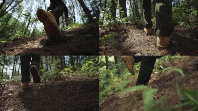 户外探险脚步徒步足迹爬山