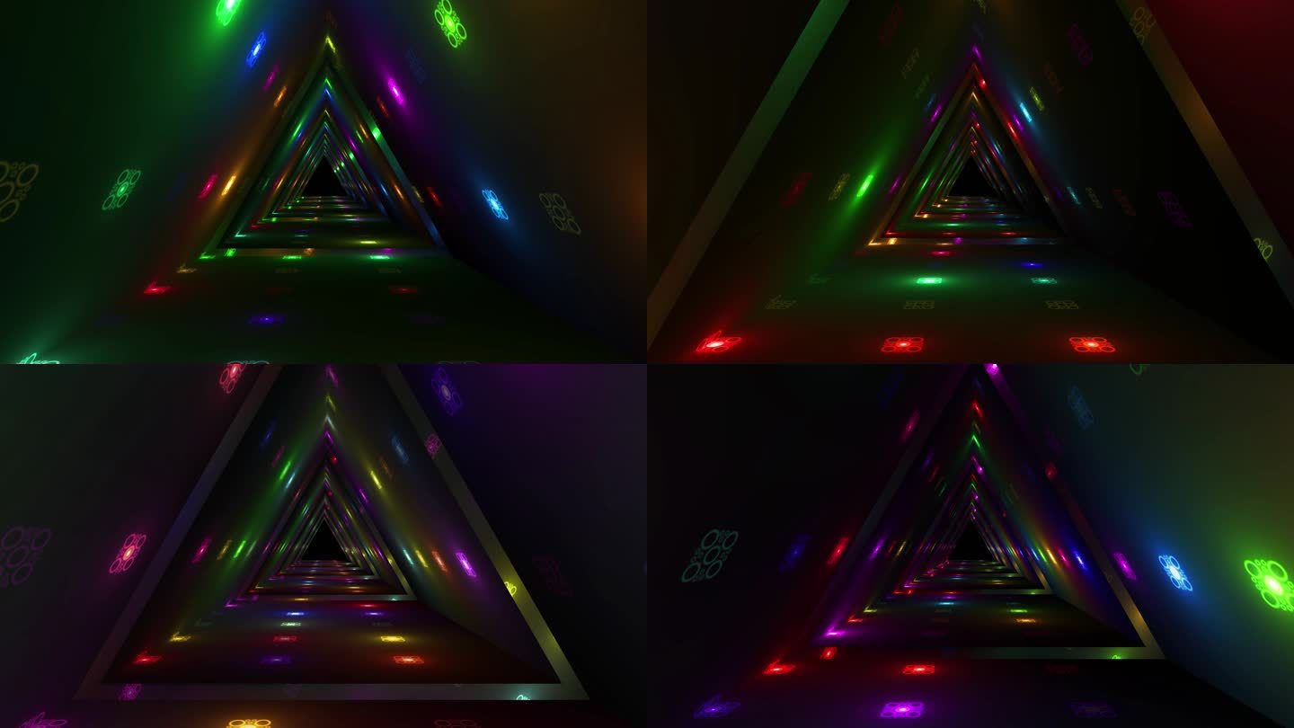 4K三角形霓虹闪光阵列灯光隧道无缝循环