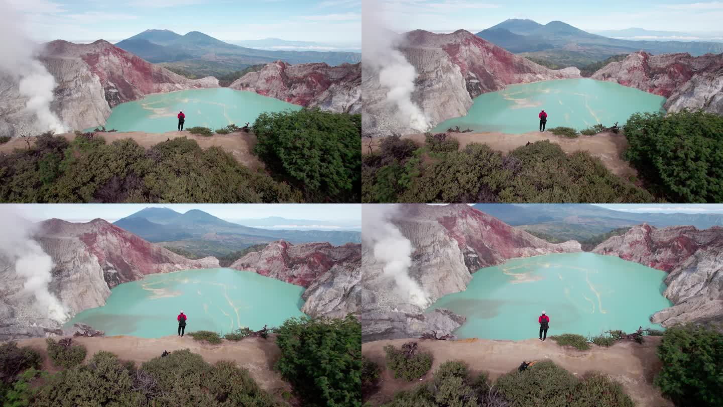 火山湖无人机航拍单人