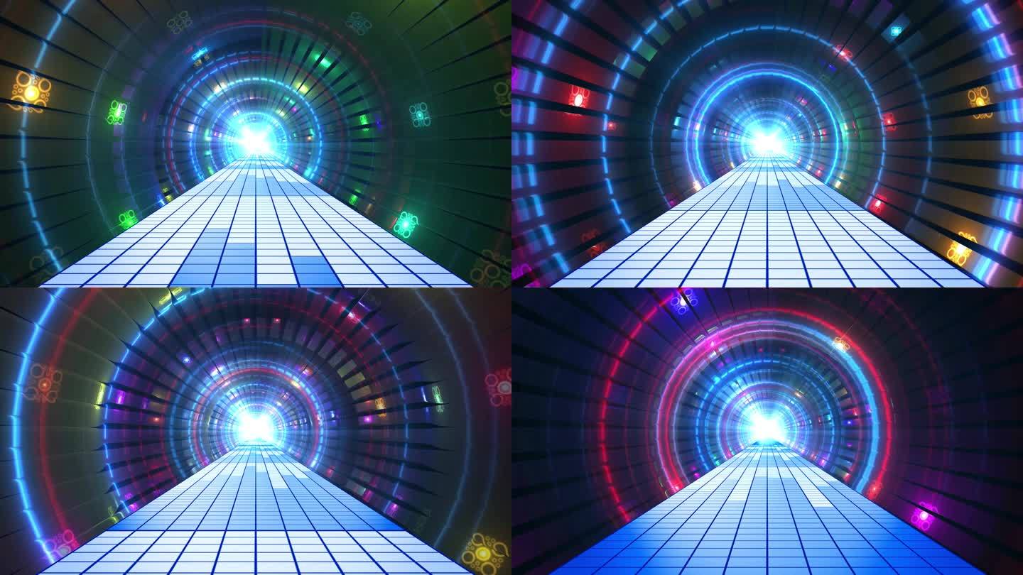 4K圆圈赛博朋克音频可视化隧道无缝循环