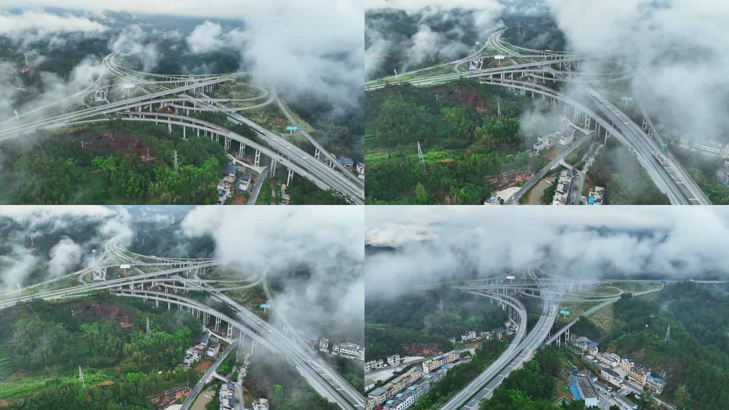4K纵横交错高架桥交通繁忙高速公路