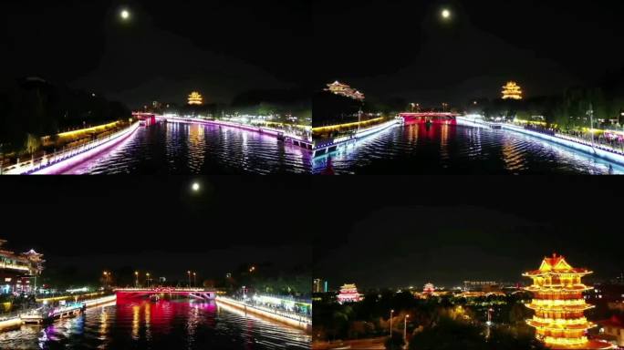 航拍沧州大运河夜景