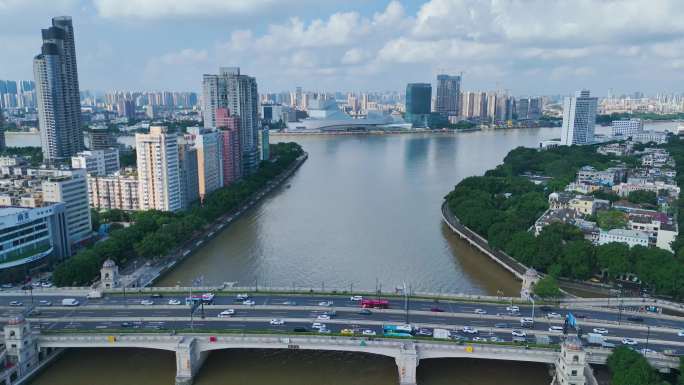 航拍广州人民桥