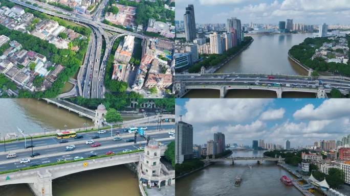 航拍广州人民桥
