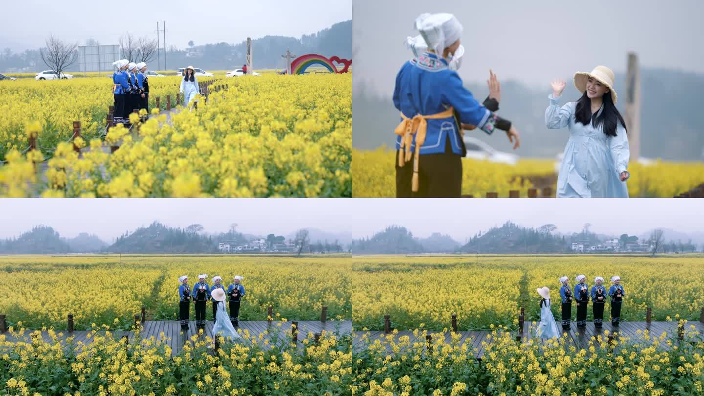 油菜花海女孩旅游