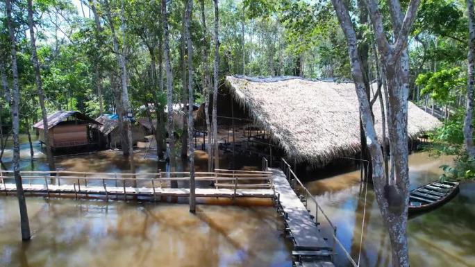 巴西玛瑙斯亚马逊森林的土著村庄。