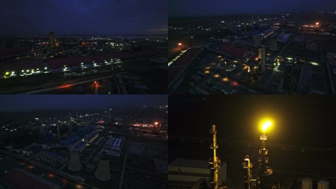 夜晚航拍察尔汗工业区