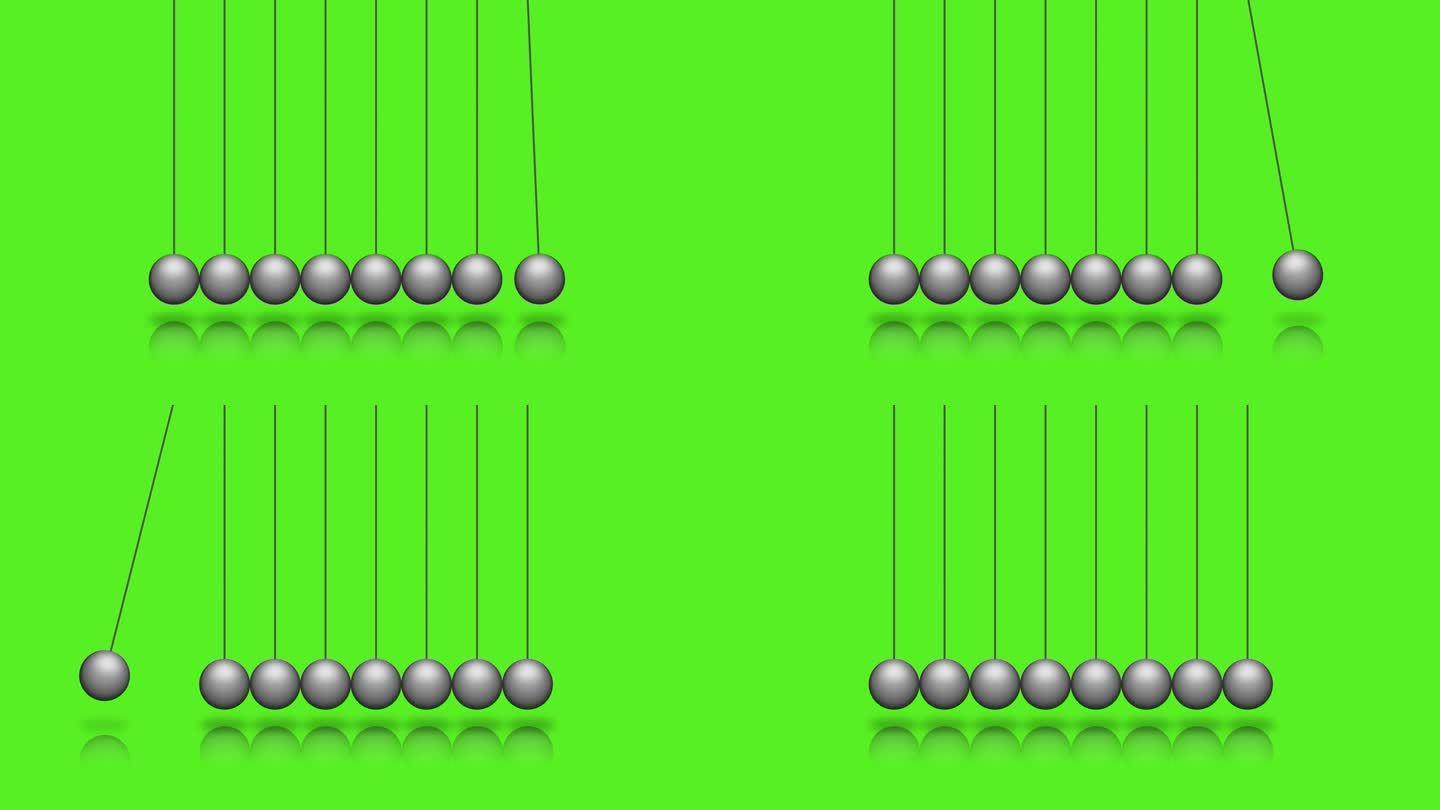 牛顿的摇篮动画与摆球在绿色背景