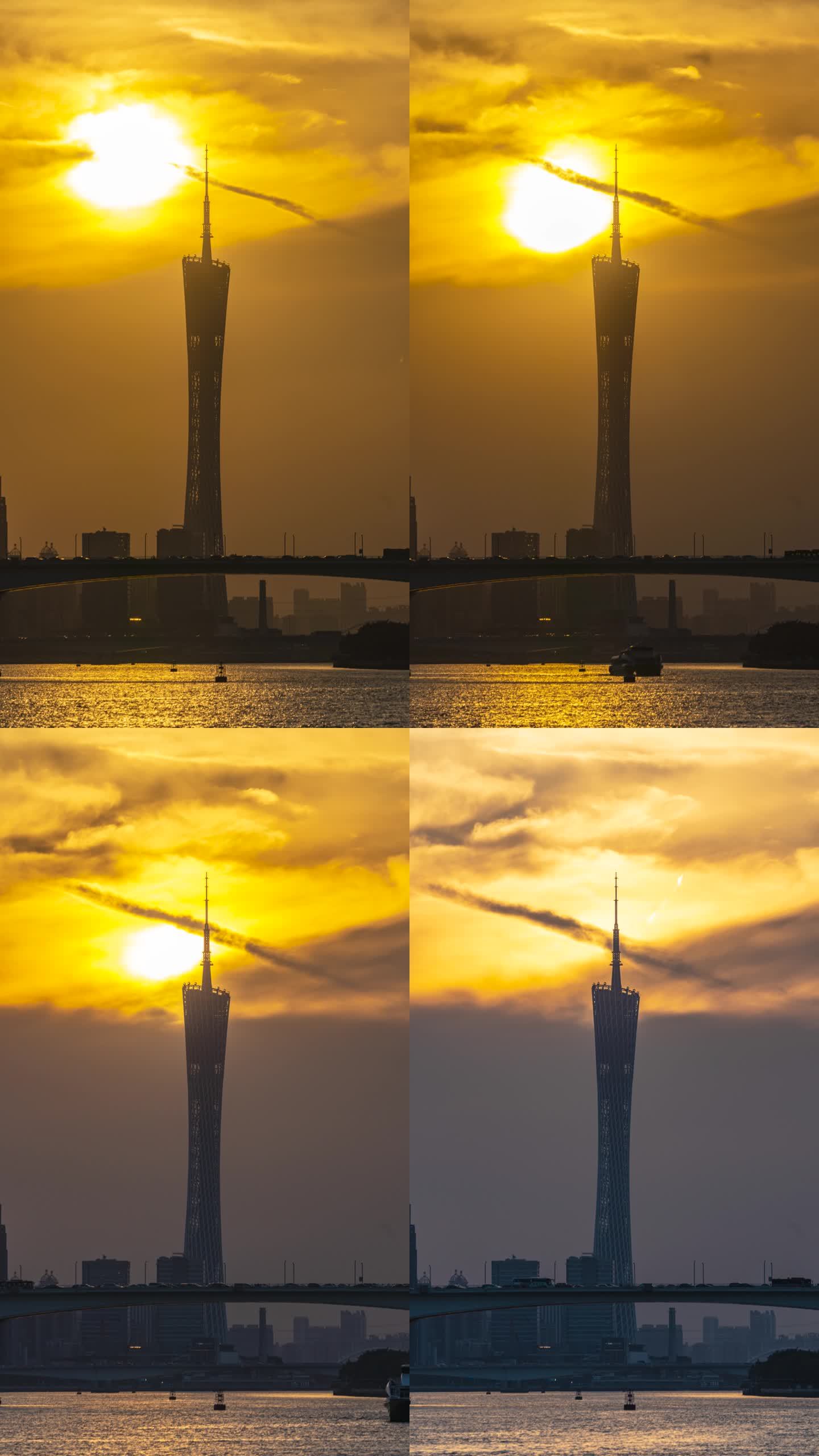 金色日落与广州塔、琶洲大桥（竖幅）