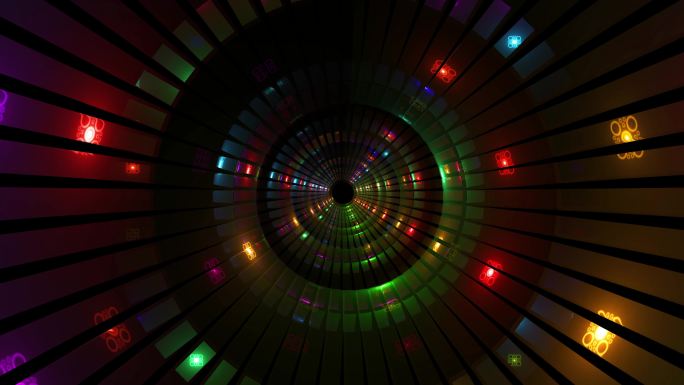 4K圆圈霓虹光圈闪光阵列灯光隧道无缝循环