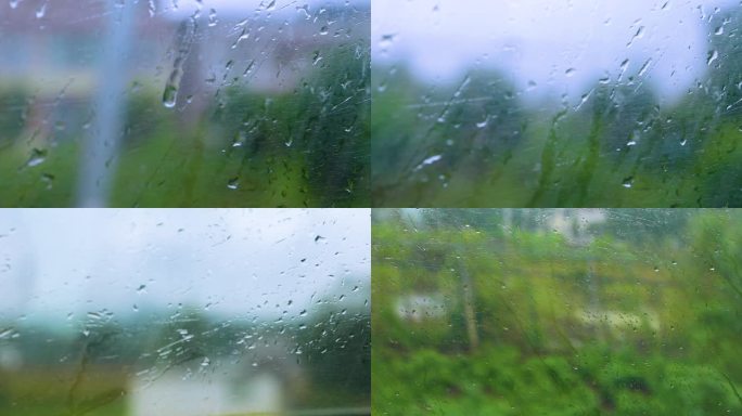 火车玻璃窗雨滴行驶速度飞驰掠过