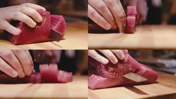 三文鱼加工 切肉 美食制作