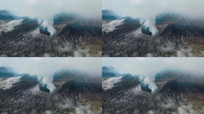 航拍活火山冒烟