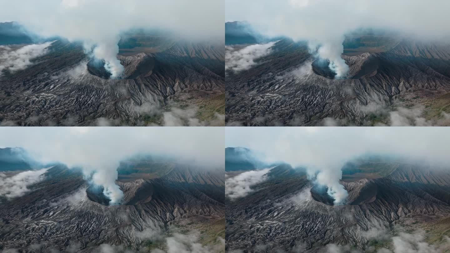 航拍活火山冒烟