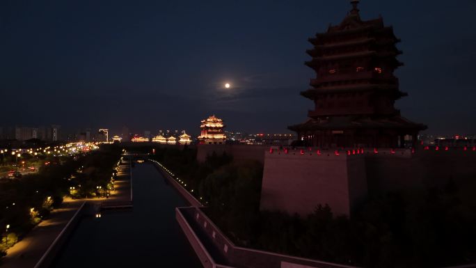 山西大同古城夜景航拍