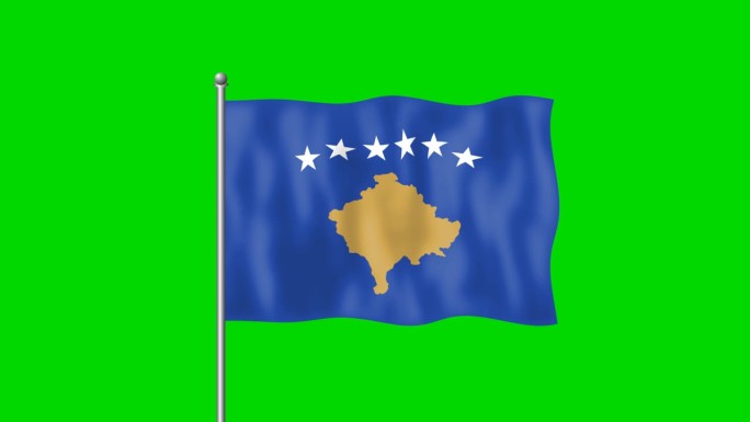 科索沃国旗在风中飘扬在绿幕的镜头背景。4 k