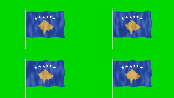 科索沃国旗在风中飘扬在绿幕的镜头背景。4 k