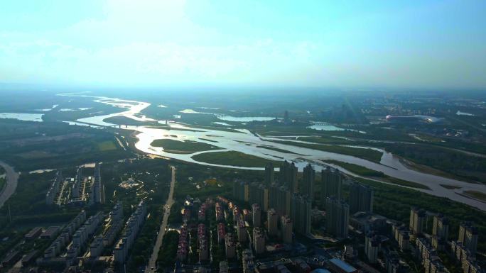 黄河大景航拍-城市河流