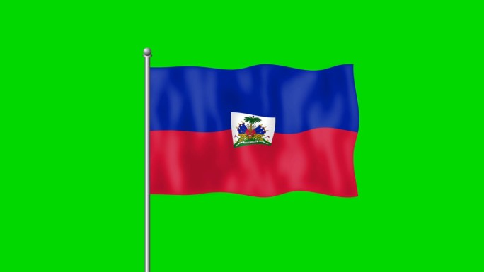 海地国旗在风中飘扬，绿幕背景。4 k