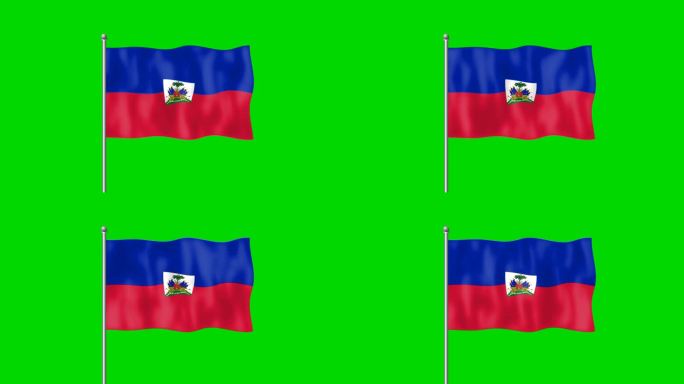 海地国旗在风中飘扬，绿幕背景。4 k