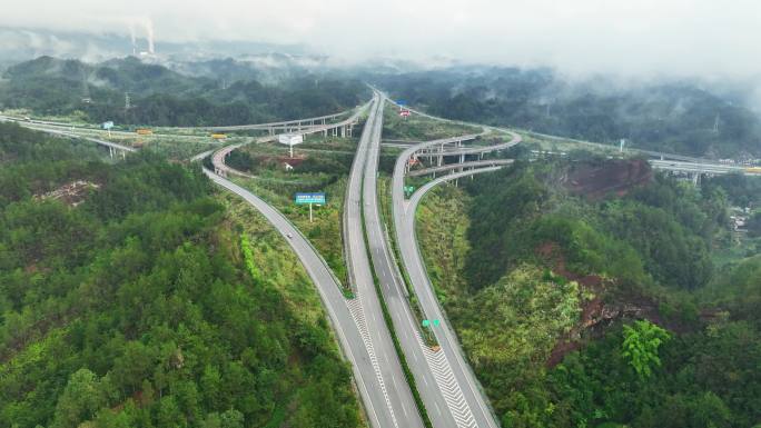 航拍纵横交错高架桥交通繁忙高速公路4K