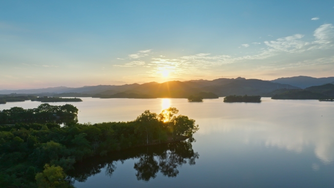 成都三岔湖夕阳湖景4k