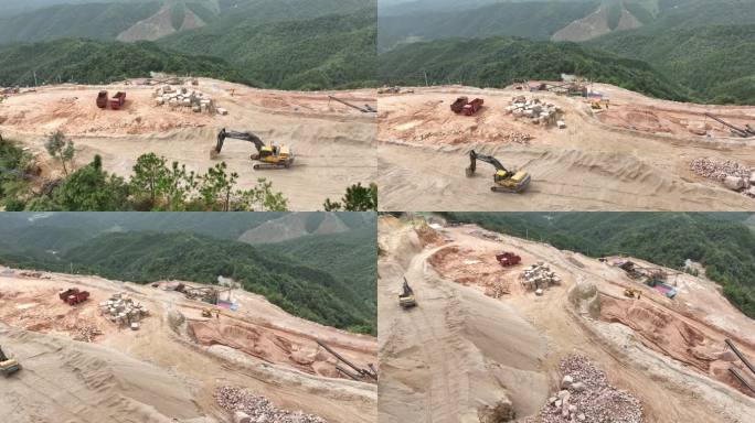 广东岭南山脉山区矿山开采矿场航拍