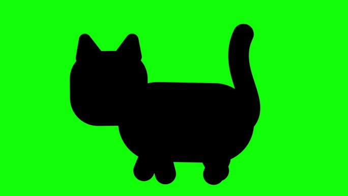 黑猫剪影走在绿色的屏幕背景。4K