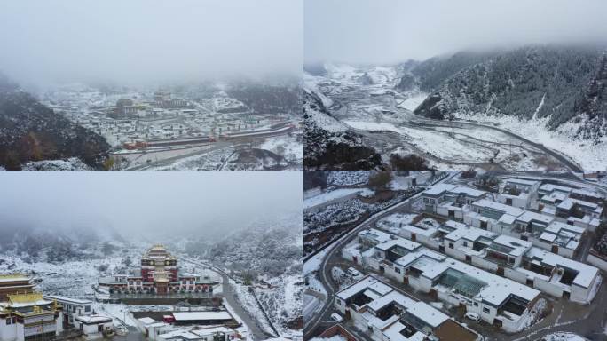 藏族寺庙雪景航拍