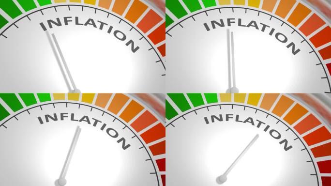 衡量尺度上的通货膨胀水平。仪表刻度带箭头。通货膨胀的金融危机。彩色信息图测量元件。