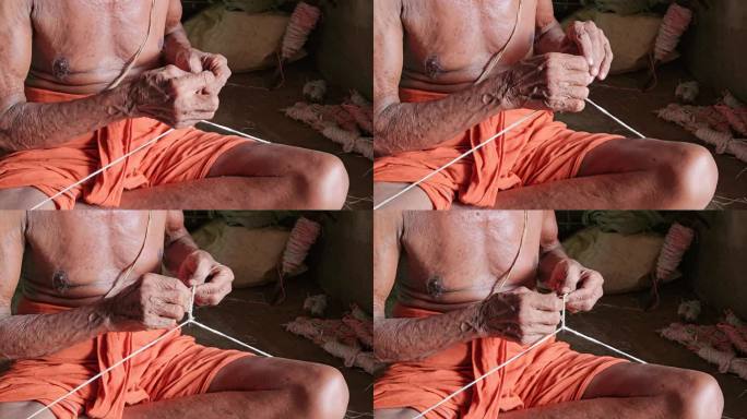 印度教婆罗门祭司(purohit, pandit或pujari)制作神圣的线或yajnopavita