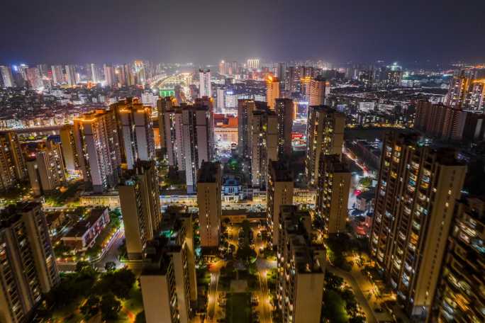 广东韶关南雄城区夜景航拍延时