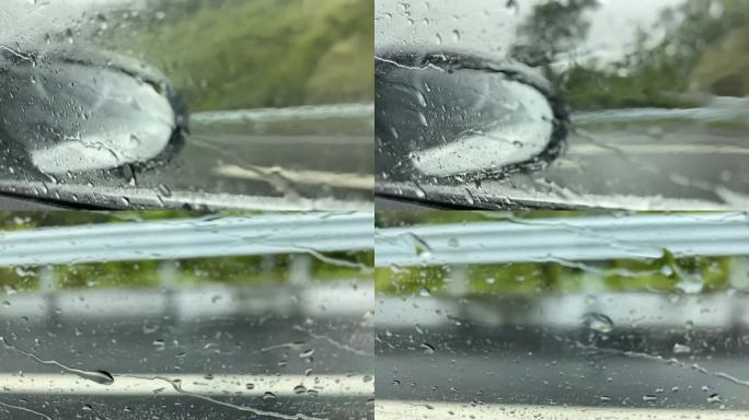 玻璃上流水汽车挡风玻璃上的雨滴