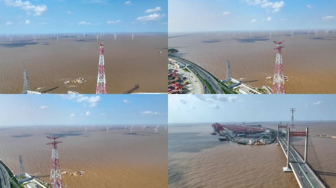 上海东海海上风力发电场航拍5K御三