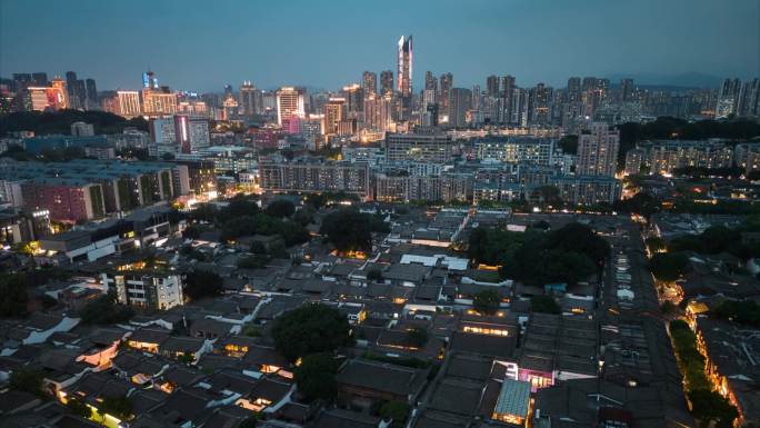 福州三坊七巷夜景航拍大范围日转夜延时空镜